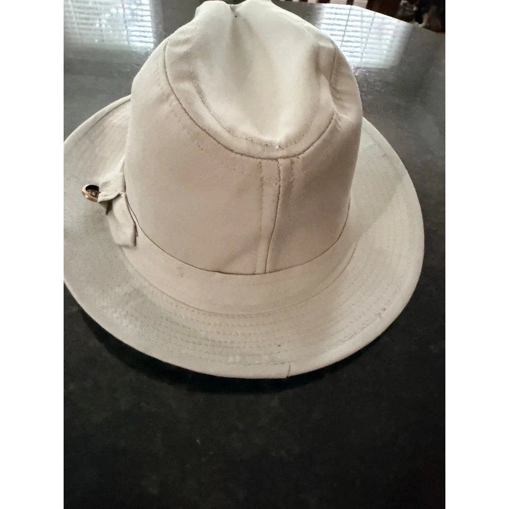 Vintage Design Collection Beige Fedora Hat Wide Brim Made in USA Size 6 7/8